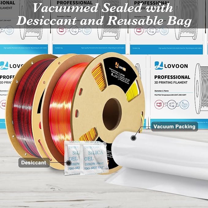 LOVOON Silk PLA 3D Printer Filament Bundle 2 KG, PLA Filament 1.75mm, Shiny Silk Blue/Yellow/Red and Silk Black/Red, Color Changing 3D Printer PLA Filaments, 1KG X 2 Spools