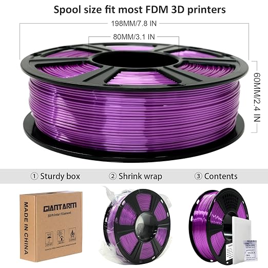 GIANTARM 3D Printer Filament, Shiny Silk Dark Purple PLA Filament, 1Kg(2.2lbs) Spool, 1.75mm Dimension Accuracy +/- 0.02mm, 3D Printing Filament