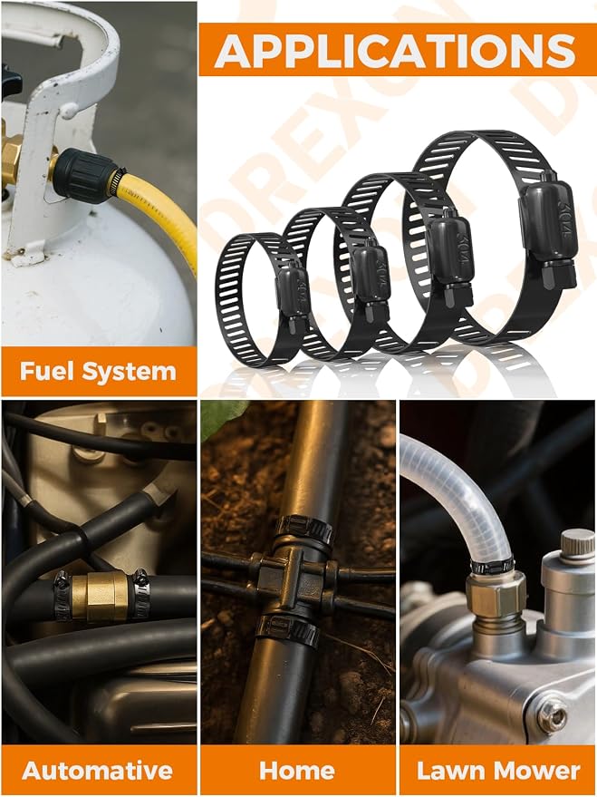 Hose Clamp 150PCS Hose Clamp 304 Stainless Steel Kit Adjustable 1/4" to 2" (16–51 mm) Worm Gear Hose Clamp, Heavy Duty Small Hose Clamps for Automotive, Fuel Line, Pipe, Radiator