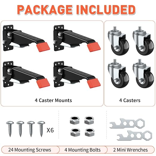 SPACEKEEPER Workbench Casters kit 720 Lbs Retractable Casters Heavy Duty Bench Caster Wheels Side Mounted Retractable Workbench Wheels Designed for Workbenches Machinery & Tables, 4 Pack