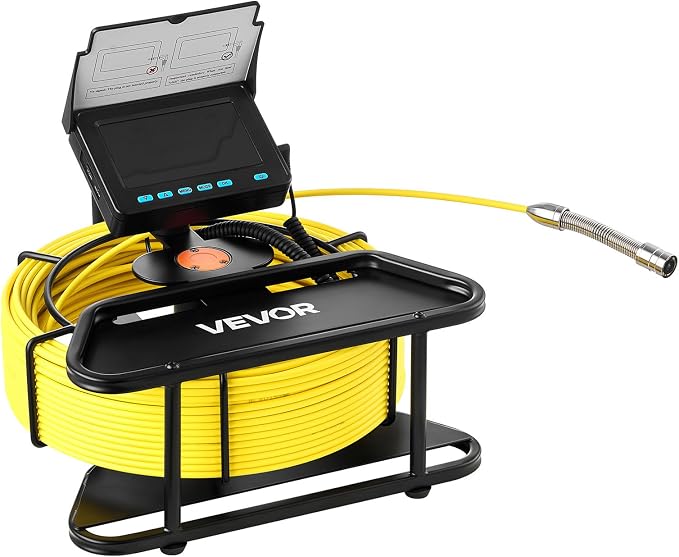 VEVOR Sewer Camera, 98 ft/30m, 4.3" Drain Inspection Tool, IP68 Waterproof Snake Plumbing Camera with Lights - 6 Adjustable LEDs, 4500mAh Battery & 16GB Card for Sewer Line Duct Pipes