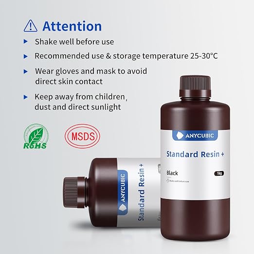 ANYCUBIC Upgraded Standard 3D Printer Resin, 405nm SLA Fast UV-Curing Resin, High Precision & Rapid Photopolymer for 8K Capable LCD/DLP/SLA 3D Printing (Black, 1000g)