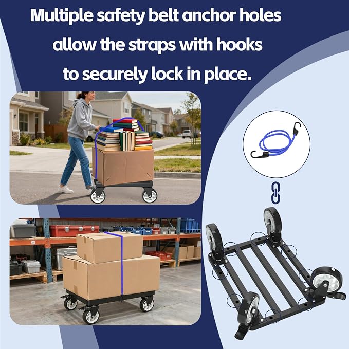 Heavy-Duty Stainless Steel Furniture Dolly 18'' x 18'' Inch, 2000LBS Capacity Moving Dolly with 5" Swivel Casters & Fastening Strap for Secure Moving of Furniture and Appliances