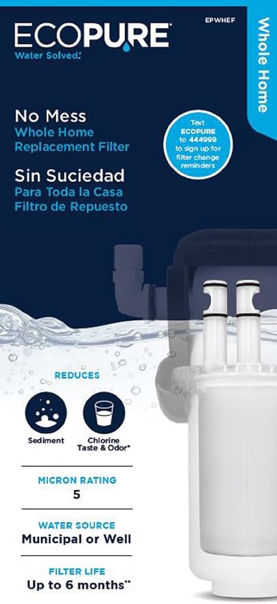 EcoPure WHARF30 Whole Home Pivotal Replacement Water Filter Fits EPWHE System NSF Certified 30 Micron – Reduces Sediment, Sand, Dirt & Rust – 6-Month Life Easy, Mess-Free Changes (Pack of 2)