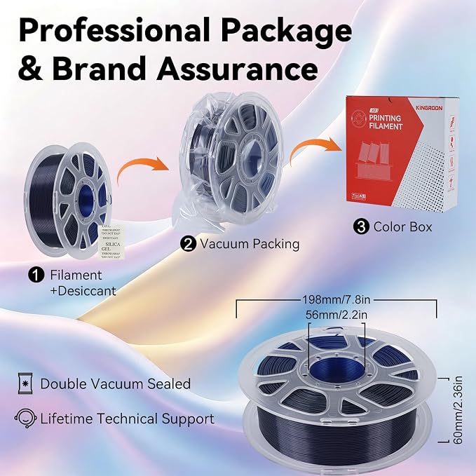 Kingroon PLA Filament, Multicolor Silk PLA Filament, Tri Color 3D Printer Filament, 1.75 mm, Dimensional Accuracy +/- 0.03 mm, 1kg Spool(2.2lbs), Black Blue Purple