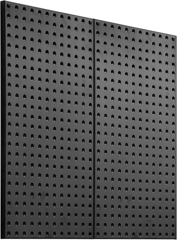 VEVOR Metal Pegboard Panels, 24" x 12" Pegboard, 2 Panels, Heavy Duty Steel Peg Board Wall Organizer, for Living Room Garage Tool Storage Workbench Office Organization Craft Room Kitchen Home, Black