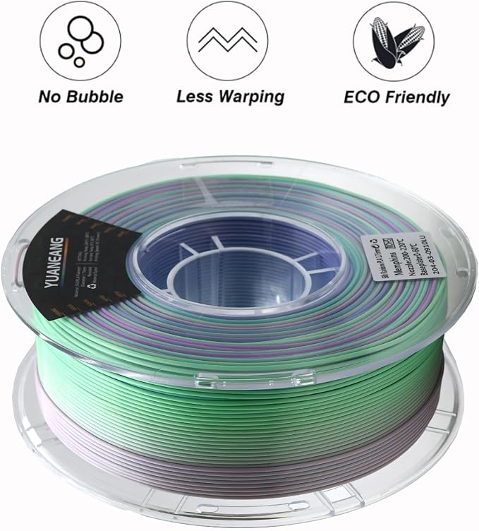 Silk Rainbow PLA Filament 1.75mm, ±0.03mm Precision, Glossy Multicolor Set, 1kg Spool (2.2 lbs), 8-Pack Silk PLA Bundle
