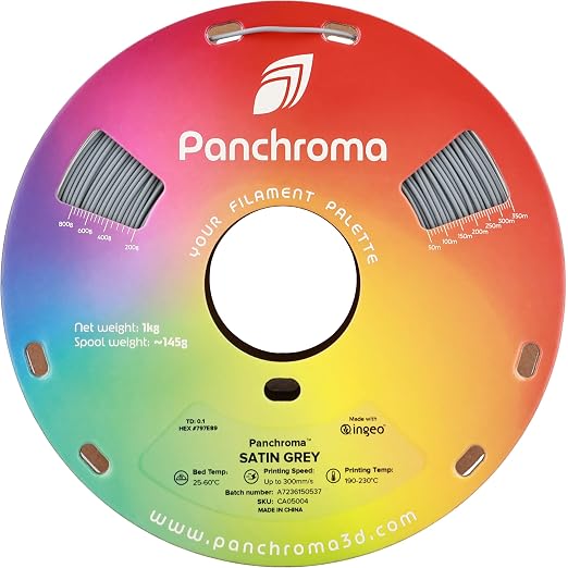 Polymaker Panchroma Satin PLA Filament 1.75mm for 3D Printing, 1kg, Grey | Neatly Wound, Semi-Matte PLA, Easy Print & Smooth Feeding, Compatible with Bambu Lab & Most 3D Printers