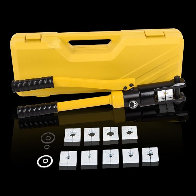 14T Hydraulic Crimping Tool 6AWG-500MCM Cable Crimping Tool 0.87 inch Stroke Hydraulic Lug Crimper Electrical Terminal Crimper with 10 Pairs of Die Sets, YQK-240