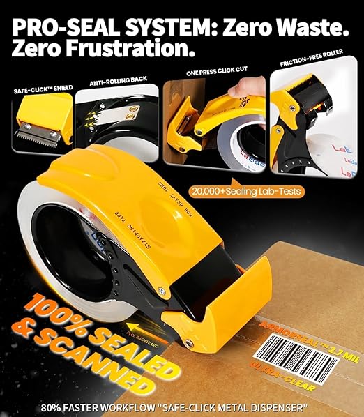 Heavy Duty Packing Tape with Dispenser, 36 Rolls x 1.88 in. x 60 yds. x 2.7 MiL, Strong Hold HD Clear Packaging Tape Secure Sealing for Cardboard, Bubble Wrap, Shipping Supplies, Total 2160 yds.