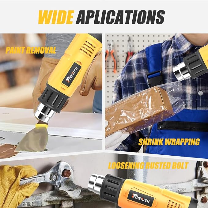 Heat Gun, 1800W Fast Heating with Dual Temp (572°F & 1202°F), Compact Heavy-Duty Design, Rear-Mounted Switch for Steady Operation, Includes 4 Nozzles for Shrink Tubing, Vinyl Wrapping, Crafts
