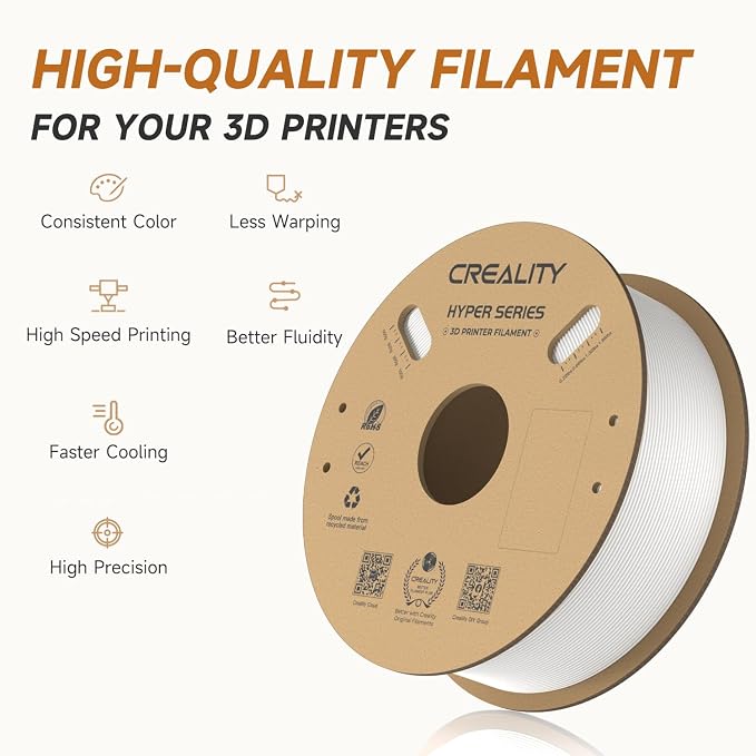 Official CREALITY Hyper PLA Filament 1.75mm White 2KG, 30-600mm/s High Speed PLA Rapid 3D Printer Filament, 2 Pack 1kg Spool(2.2lbs), Dimensional Accuracy +/-0.02mm, Fit Most FDM 3D Printer