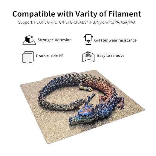 165 x165mm Adventurer 3,Ender 2 pro Build Plate Double Sided Textured Spring Steel PEI Heated Bed with Magnetic Base for Adventurer 3/Ender 2 pro/LulzBot Mini 2 Desktop 3D Printer.