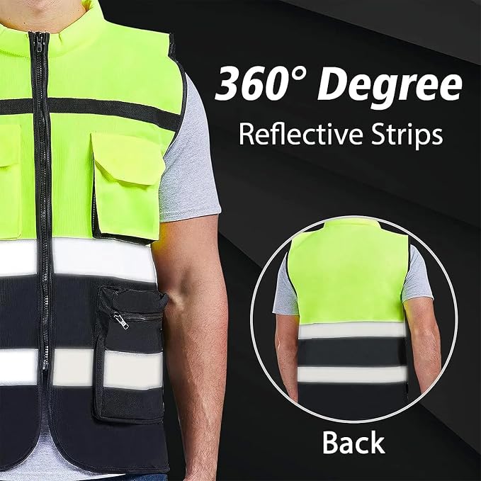 Safety Vest Two Tone for Men Women Work Vest with Pockets and Zipper Construction Workwear Vest