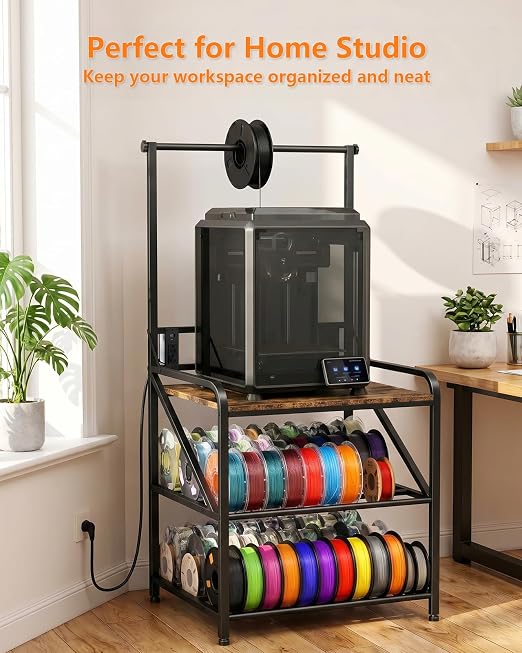 AHOWPD 3D Printer Stand with Filaments Storage - Heavy Duty 3d Printing Table & Filament Organizer, Spools Holder Racks with Adjustable Feet, Stable Shelf Hold Spool PLA, ABS, PETG for Garage Office Workshop