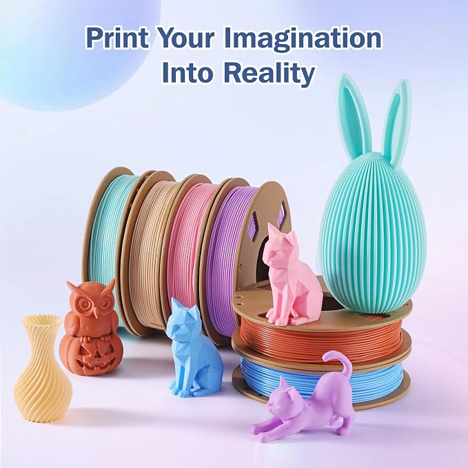 PLA 3D Printer Filament Bundle 1.75mm, 6 Colors Pastel 250g Each | Dimensional Accuracy +/- 0.02 mm, Compatible with Most FDM 3D Printers, For DIY Projects, Models and Crafts