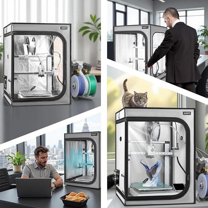 Upgrade 3D Printer Enclosure with Ventilation Kit for Bambu lab A1/A1 Mini Combo,Fireproof&Dustproof Constant Temperature 3D Printer Cover with AMS LED Light-520*600*700mm-NOT For AMS lite Top-mount