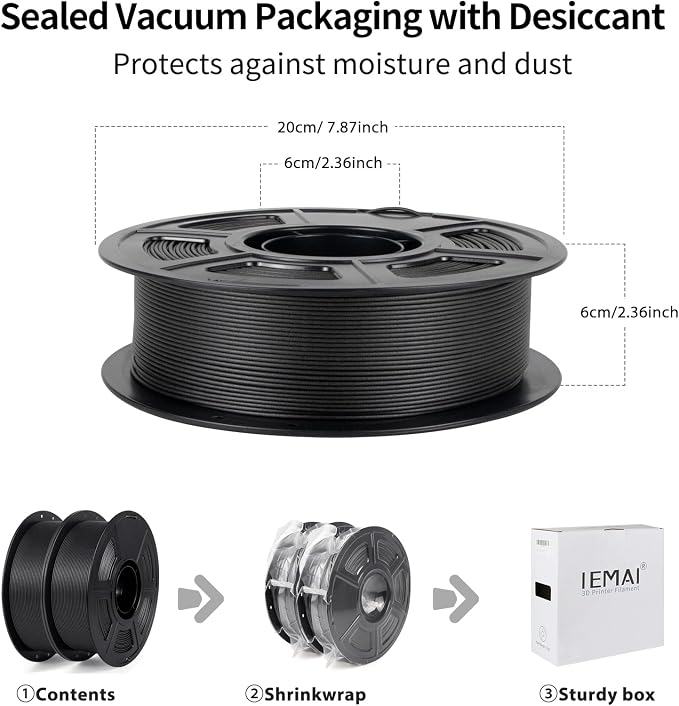 IEMAI Carbon Fiber PETG Filament 1.75mm Bundle 2KG, Matte Black+Gray PETG-CF 3D Printer Filament with Dimensional Stability & Low Warpage, High Stiffness, Heat Resistant