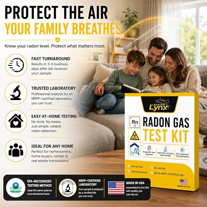 EPA-Approved Radon Test Kit for Home, Lab Analysis Included | Detects Radon Gas Levels in Basements & Living Spaces | Easy-to-Use Air Quality Test with Lab Report & Discounted Shipping| Radon Detector