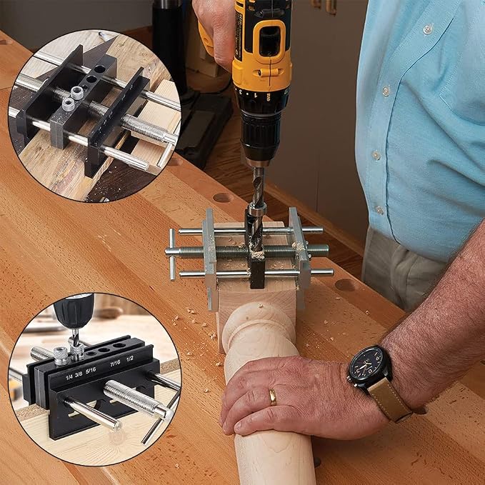 Self Centering Dowel Jig Kit, Wide Capacity Drill Guide Bushings Set Wood Doweling Jig Woodworking Joints Tools for Straight Holes