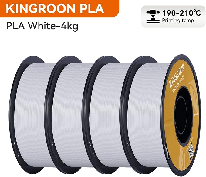 Kingroon PLA 3D Printer Filament, Dimensional Accuracy +/- 0.02 mm, 1kg Spool(2.2lbs), 1.75 mm, 4KG White