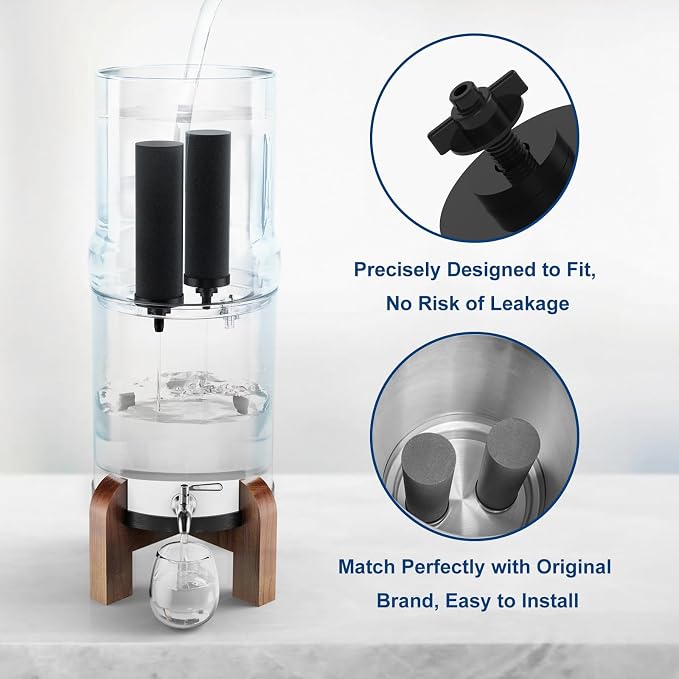Water Filter Replacement for Berkey, Black Purification Elements, Activated Carbon Filters, Compatible with Berkey Gravity Water Filter System, Pack of 2