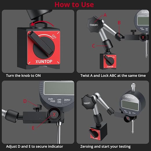 XUNTOP Precision Machining Kit: 0.03" Dial Test Indicator & 0-1" Digital Dial Indicator with Magnetic Bases, 3 Adjustable Joints for Lathe, CNC, 3D Printer