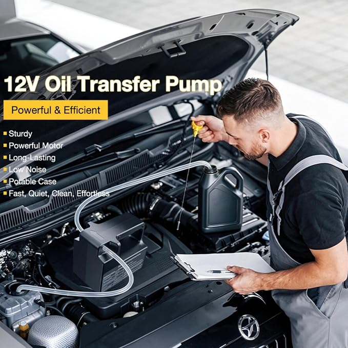 Upgraded 12V Self-Priming Oil Transfer Pump, Portable Fluid Changes Electric Extractor for Engine Oil, Gear Oil & Transmission Fluid-Compatible with Cars, Trucks, Boats, ATVs, RVs & Motorcycles