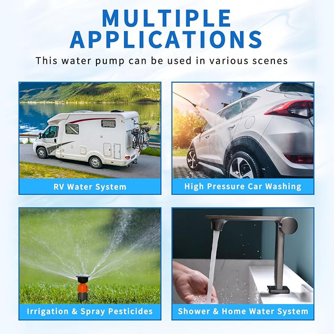 12V DC RV Fresh Water Pump for Home,4GPM 45PSI Self Priming Garden Hose Booster Sprinkler Pump for Bathroom Camp,Washdown Diaphgram with Pressure Switch for Boat Irrigation Yach