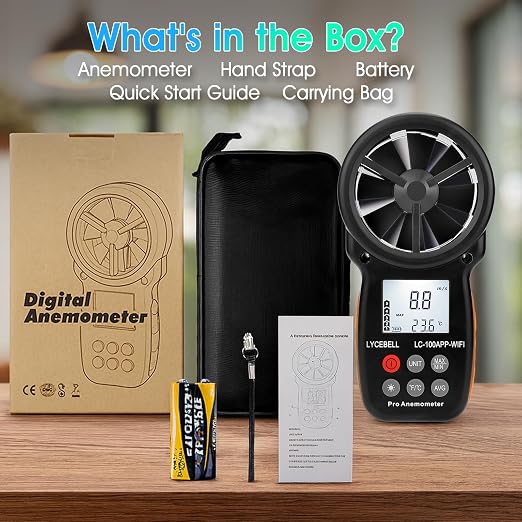 WiFi Anemometer Handheld, Digital Wind Speed Meter with Smart APP, 0.3-40m/s Range, Temperature Measuring, Data Logging, CFM Air Flow Meter for HVAC Outdoor Hunting Sailing Shooting Drone