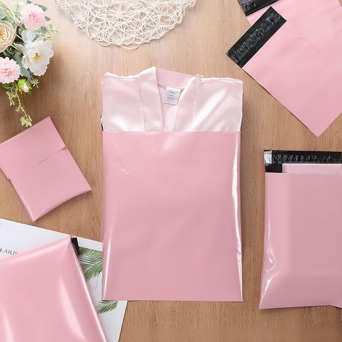 Outus 240 Pcs Poly Mailers Variety Size Pack Mailing Shipping Bags Assorted Sizes Shipping Envelopes Self Adhesive Waterproof and Tear Proof Packaging Bags for Clothing Book Gift(Pink,6 Sizes)