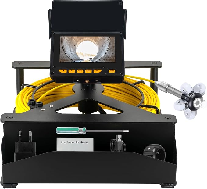 Drain Sewer Camera 100FT,w/ 32GB Card,4.3'' HD Video Screen(360°Rotatable) | JQKJCAM HD Sewer Inspection Plumbing Camera Snake w/ 12 Light,Meter Marks,Waterproof 23MM Borescope for Sewer line,Pipes(30m)