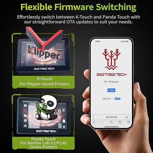 BIGTREETECH Direct Panda Touch for Bambu-Lab P1S P1P X1C X1E A1 Mini 3D Printers, P1S Touch Screen Upgrade, Support Multi-Printers Control and AMS, Check Firmware Compatibility First