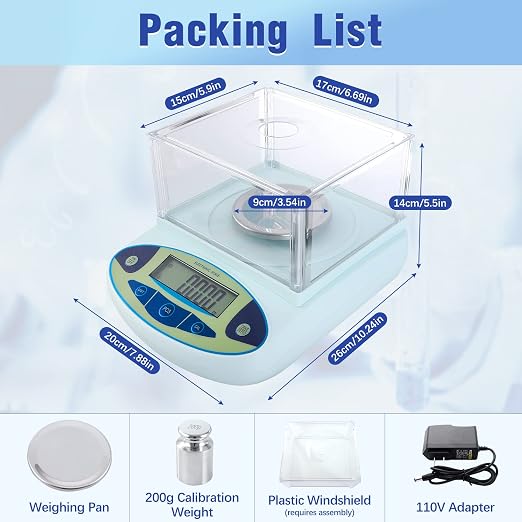 FOUR E'S SCIENTIFIC Lab Scale 500g x 0.001g Accuracy - High Precision Laboratory Analytical Balance with Windshield Digital Scientific Scale Jewelry/Kitchen Scale