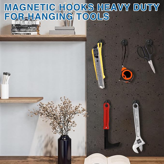LOVIMAG Magnetic Hooks Heavy Duty, 85LBS, 12 Pack | Magnet with Hook for Cruise Cabins, Classroom, Kitchen Essentials, Door Decoration, Refrigerator, Black