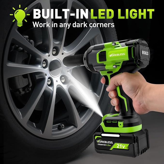 Cordless Impact Wrench 1/2 Inch, Max 1500Nm (1100Ft-lbs) Brushless High Torque Power Impact Gun with 4Ah Battery & Charger for Car Tire, Construction Work, Mower Lug Nut, 4 Sockets