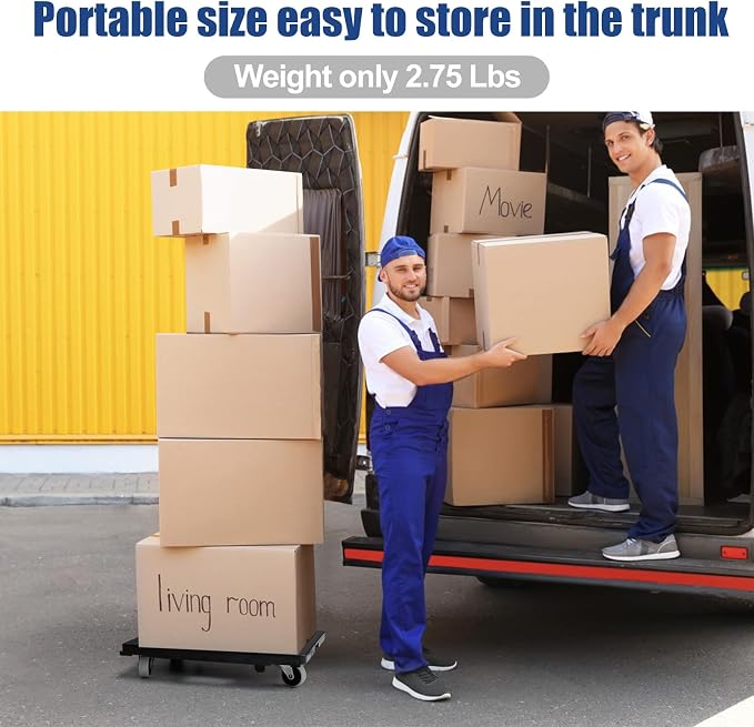 Furniture Movers with Wheels, Portable Moving Rollers Leg Dolly for Heavy Furniture, 4-Wheel Small Flat Dolly, 440 Lbs Capacity, 2-Pack, Black