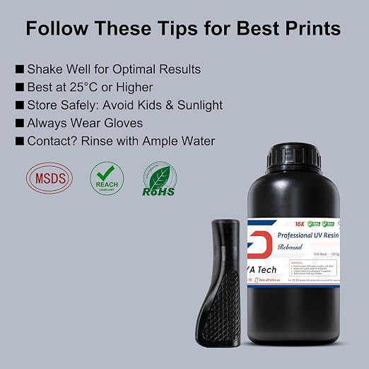 Siraya Tech Rebound 55A Black – Fast-Rebound 3D Printing Resin, High Elasticity, 55A Shore Hardness, Flexible & Shock-Absorbing – for Prototyping, Industrial & Consumer Applications (1kg)