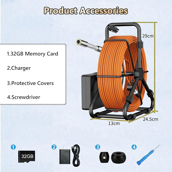 Sewer Camera,66FT/100FT Pipe Inspection Borescope Endoscope Camera with 8pcs LEDs Light 4.3" IPS Screen 18MM DVR Plumbing Snake 8500Mah Battery (18MM-DVR-20M)
