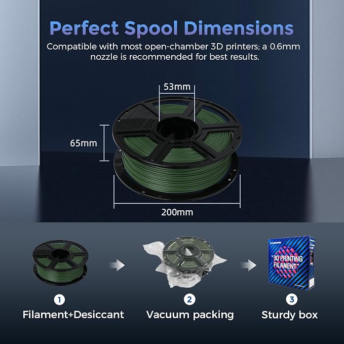 FLASHFORGE Carbon Fiber PETG Filament 1.75mm Grass Green, Reinforced 3D Printer Filament 1kg, Lightweight & High-Strength PETG-CF Filament, Strong & Easy to Print