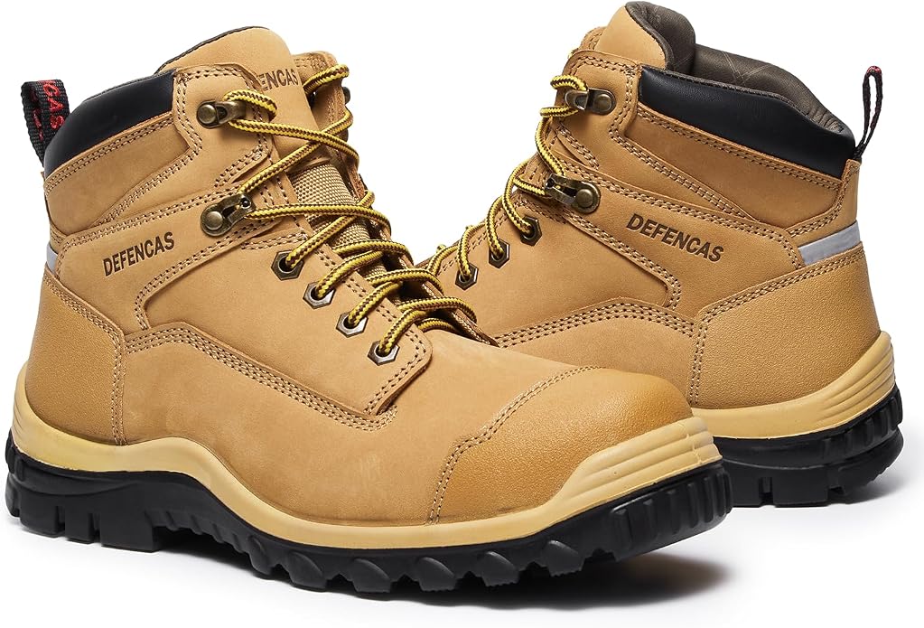 Men’s 6” & 8” Composite Toe Work Boots, Electrical Hazard Safety Boots for Men, Full-Grain Leather Construction Boots, Slip Resistant Rubber Outsole, Removable Memory Foam PU Insole