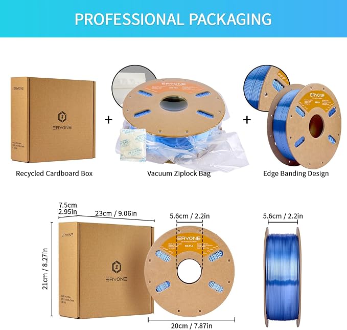 ERYONE Silk PLA Filament for 3D Printer 1.75mm +/- 0.03mm, Shiny Filament 1kg (2.1lbs)/Spool, Sky Blue