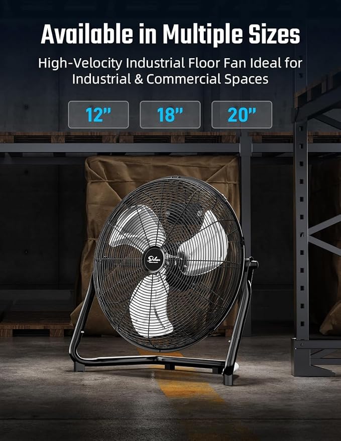Simple Deluxe Comfort Zone Cradle Floor Fan, 12 Inch 3-Speed High Velocity, 230 Degree Adjustable Tilt, All-Metal, Carry Handle, Rubber Feet,Ideal for Home, Bedroom & Office, Black