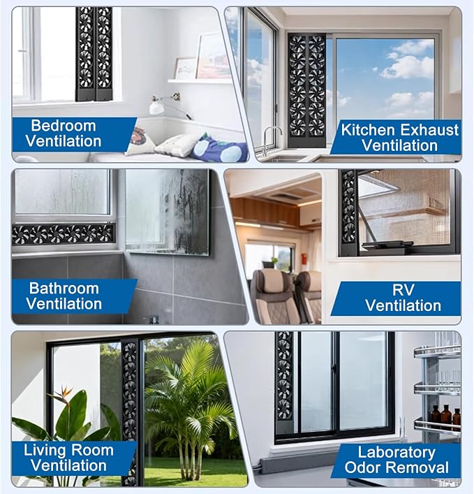 AMSXNOO Window Exhaust Fan for Home, Exhaust Fan for Sliding Window, Punch-Free Vertical & Horizontal Window Fan, Variable Speed, 4" Retractable (Black, 26.4-30.3in / 67-77cm)
