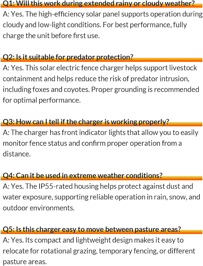 TEPU 10 Mile Solar Electric Fence Charger, 0.2J Output Portable Solar Fence Charger, 24-Hour Uninterrupted Protection, Operates Up to 14 Days Without Sunlight, for Livestock and Predator Protection