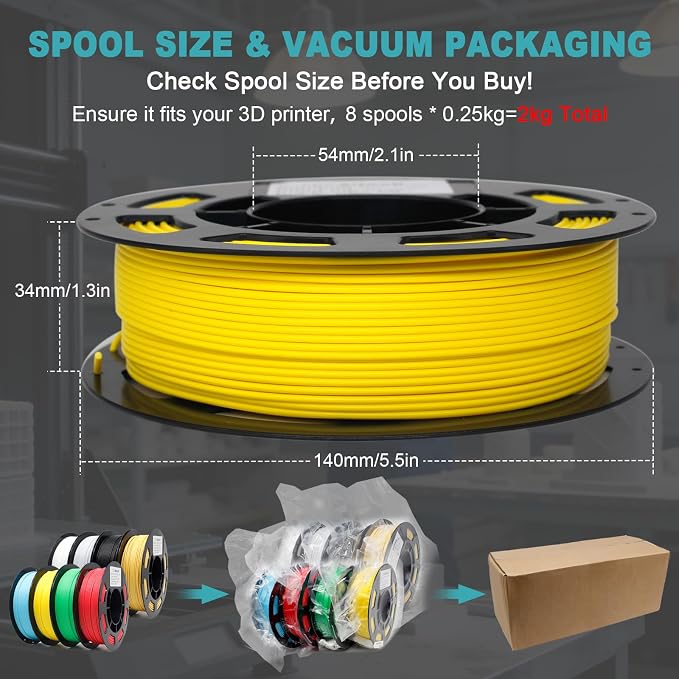 1.75mm Matte PLA Filament 8 Colors 250g 8 Pack, Low Warping Smooth Print 3D Printer Filament for Most FDM Printers