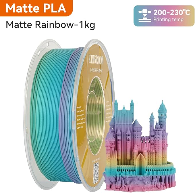 Kingroon 3D Printer Filament Matte Rainbow PLA Filament 1.75mm 3D Printing Filament 1kg Dimensional Accuracy ±0.02mm,Fit Most 3D Printers