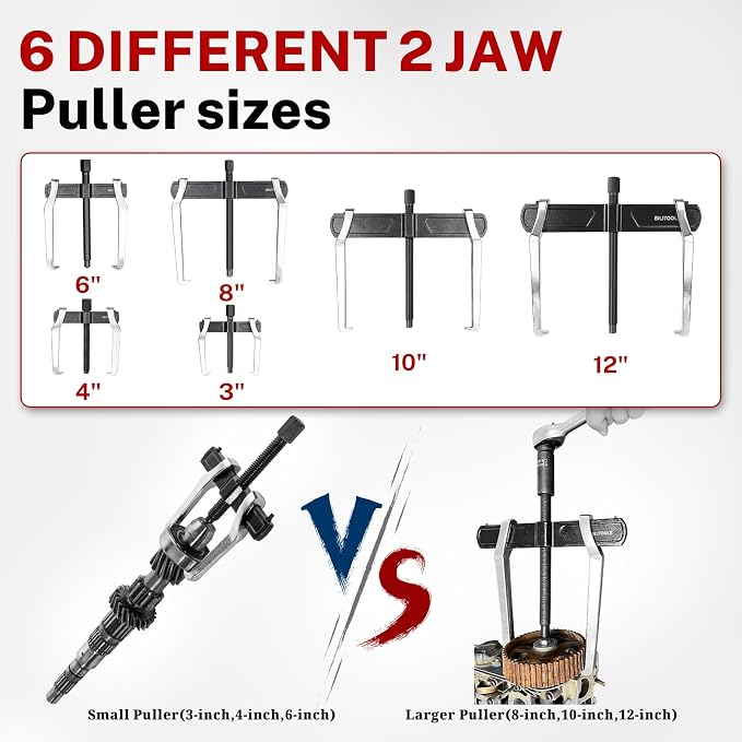 BILITOOLS 12" 2 Jaw Gear Puller, Bearing & Pulley Removal Tool, Internal External Reversible for Flywheel, Gears & Pulleys