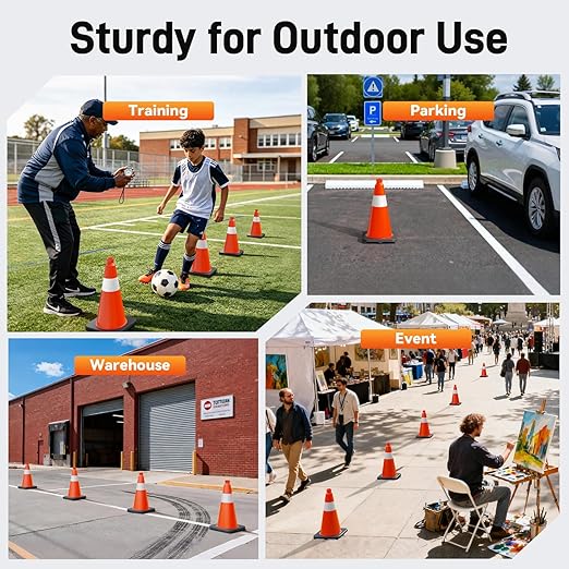 HiGiant 18 Inch Traffic Cones 6 Pack, Orange Safety Cone with Weighted Base, High-Visibility and Impact-Resistant, for Parking, Road Construction, Drivers Training, Driveway