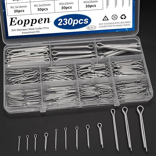 230Pcs Cotter Pin Assortment Kit - 304 Stainless Steel 12 Sizes Cotter Pin Set for Hitch Pin Lock Systems